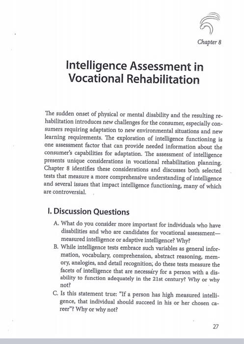 Chapter 8 Intelligence Assessment In Vocational Rehabilitation The Sudden Onset Of Physical Or Mental Disability And The 1