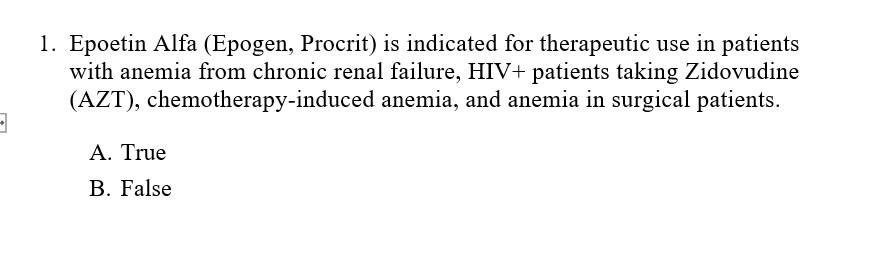 1 Epoetin Alfa Epogen Procrit Is Indicated For Therapeutic Use In Patients With Anemia From Chronic Renal Failure H 1