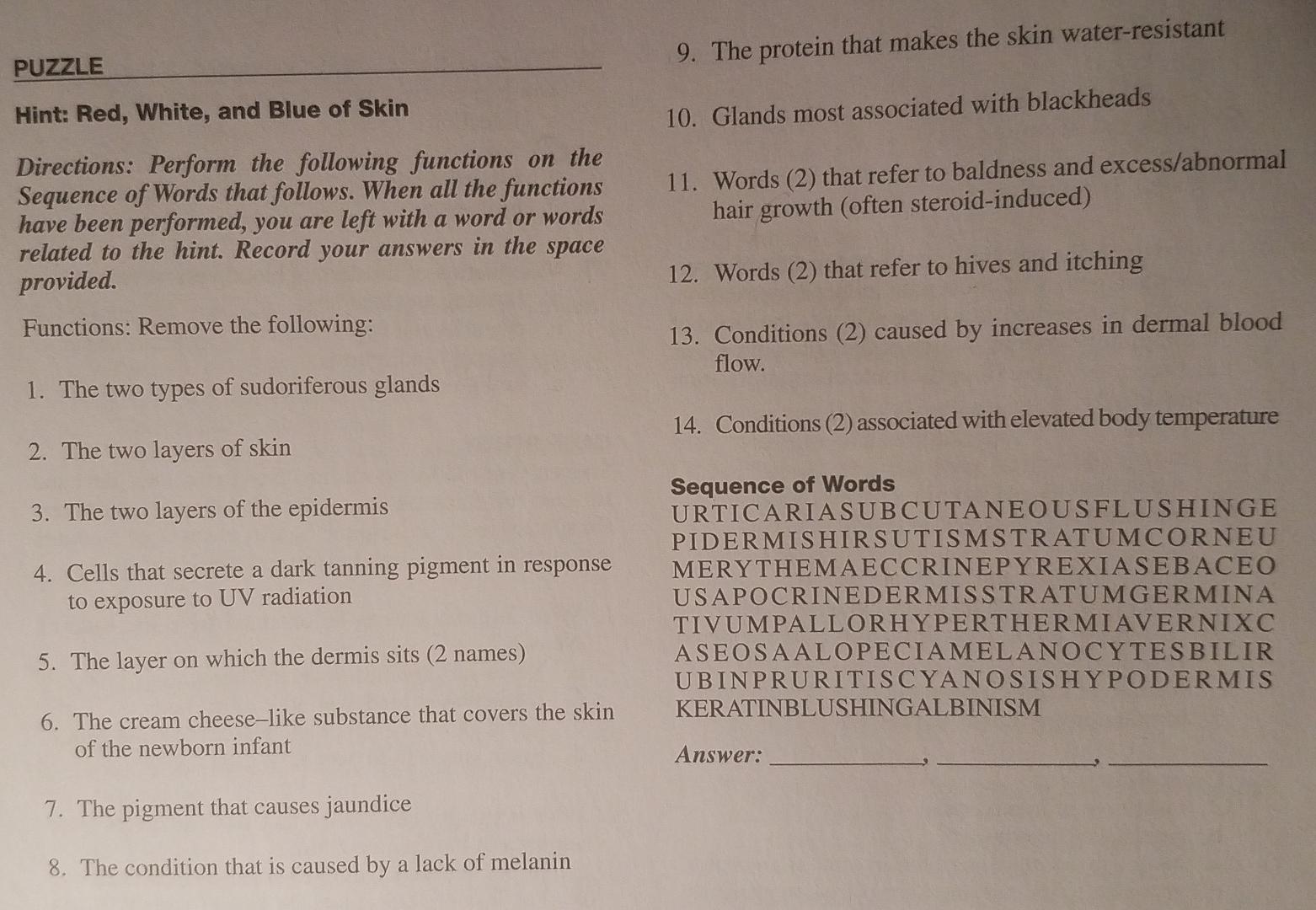 9 The Protein That Makes The Skin Water Resistant Puzzle Hint Red White And Blue Of Skin 10 Glands Most Associated 1