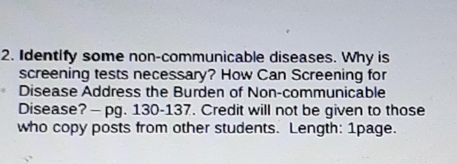 2 Identify Some Non Communicable Diseases Why Is Screening Tests Necessary How Can Screening For Disease Address The 1