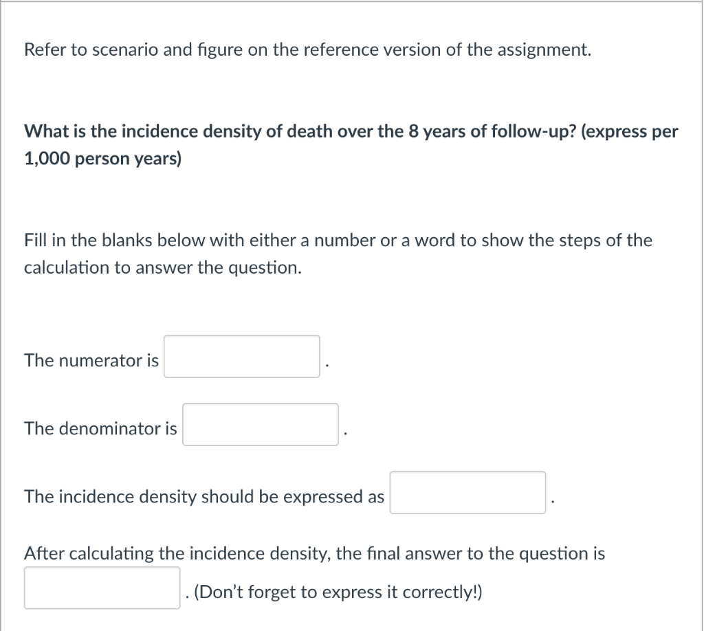 Refer To Scenario And Figure On The Reference Version Of The Assignment What Is The Incidence Density Of Death Over The 1