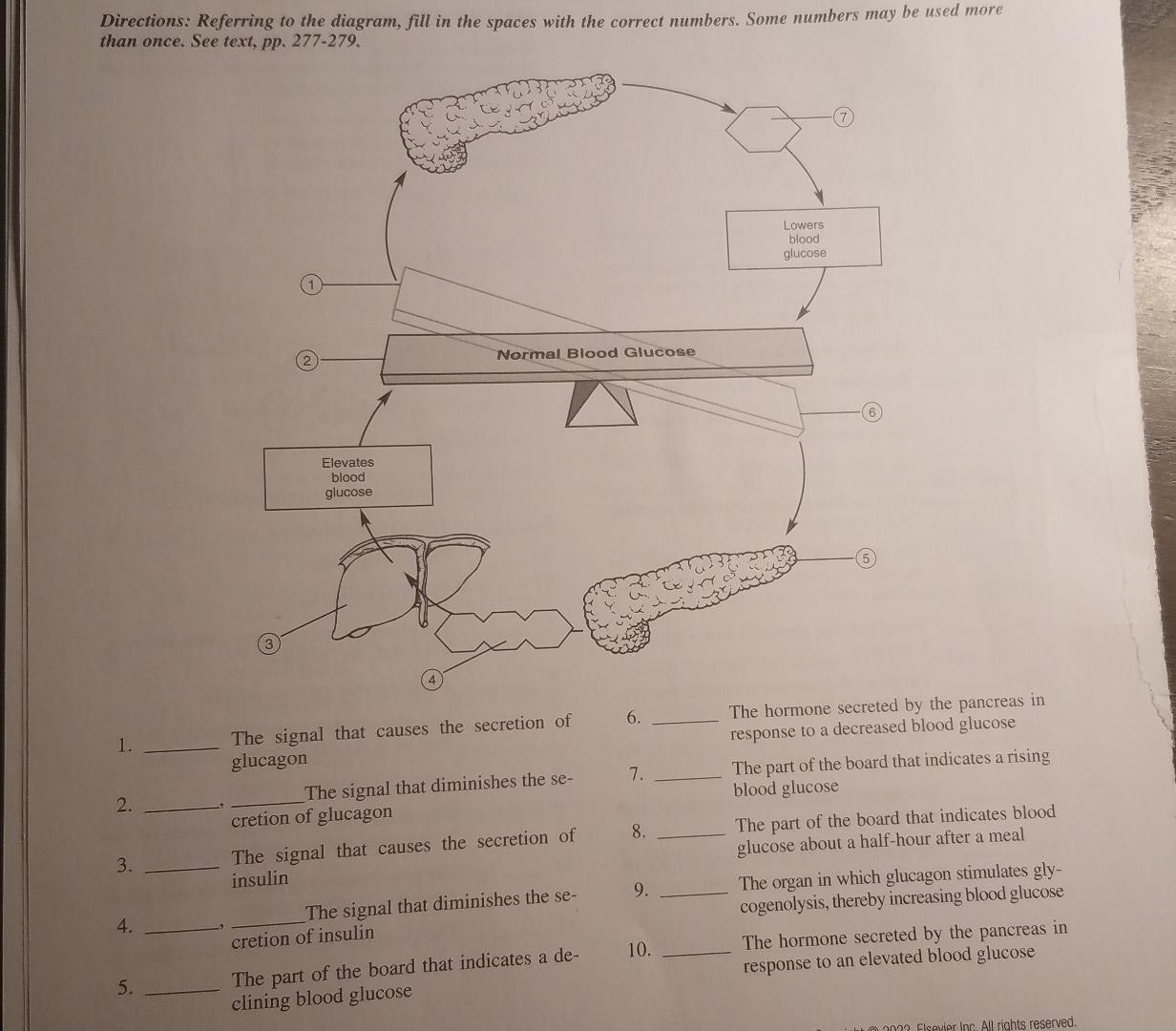 Directions Referring To The Diagram Fill In The Spaces With The Correct Numbers Some Numbers May Be Used More Than On 1