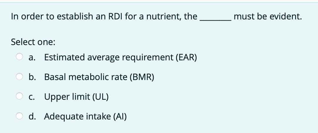 Which Of The Following Statements Is Accurate Regarding Nutrient Recommendations Select One A Nutrient Recommendation 4