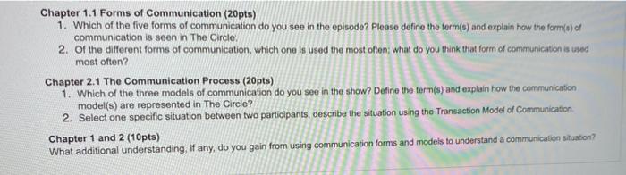 Chapter 1 1 Forms Of Communication 20pts 1 Which Of The Five Forms Of Communication Do You See In The Episode Please 1