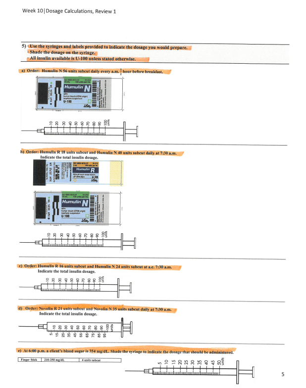 Week 10 Dosage Calculations Review 1 5 Use The Syringes And Labels Provided To Indicate The Dosage You Would Prepare 1