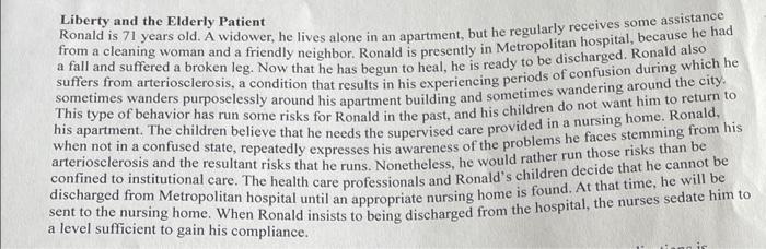 Liberty And The Elderly Patient Ronald Is 71 Years Old A Widower He Lives Alone In An Apartment But He Regularly Rece 1