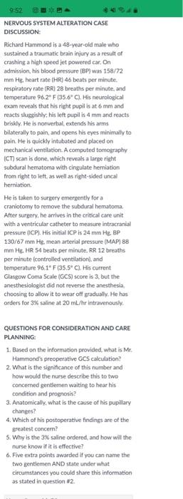 9 52 Nervous System Alteration Case Discussion Richard Hammond Is A 48 Year Old Male Who Sustained A Traumatic Brain In 2