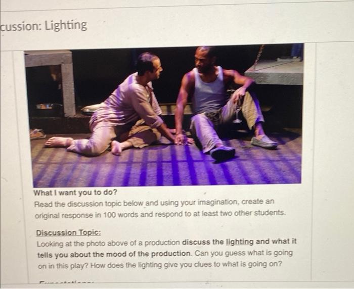 Cussion Lighting What I Want You To Do Read The Discussion Topic Below And Using Your Imagination Create An Original 1