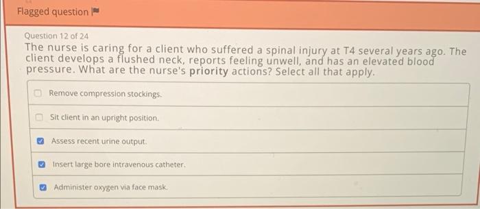 Flagged Question Question 12 Of 24 The Nurse Is Caring For A Client Who Suffered A Spinal Injury At T4 Several Years Ago 1