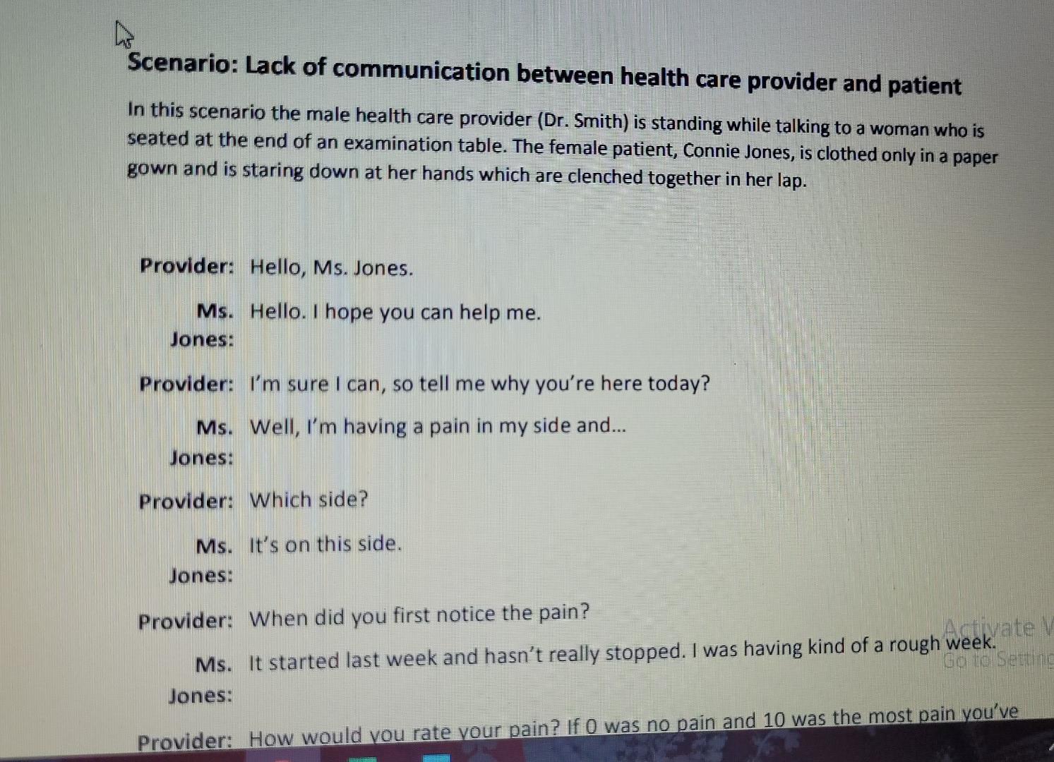 Scenario Lack Of Communication Between Health Care Provider And Patient 1