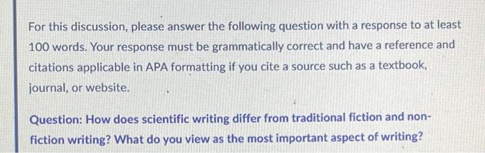 For This Discussion Please Answer The Following Question With A Response To At Least 100 Words Your Response Must Be G 1