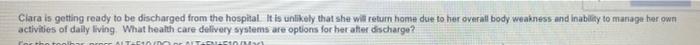 Clara Is Getting Ready To Be Discharged From The Hospital It Is Unlikely That She Will Return Home Due To Her Overall B 1