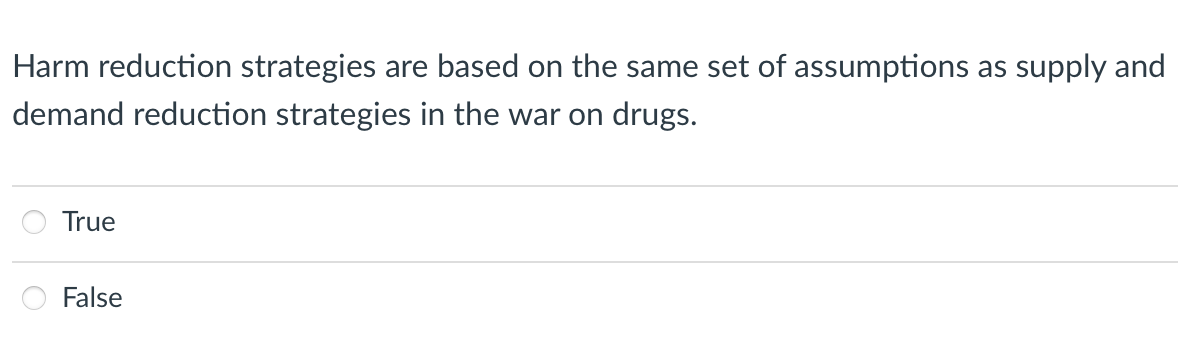 Harm Reduction Strategies Are Based On The Same Set Of Assumptions As Supply And Demand Reduction Strategies In The War 1