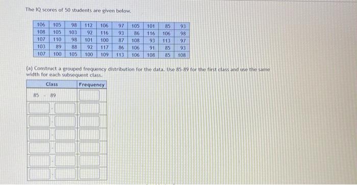 The 10 Scores Of 50 Students Are Given Below 106 108 107 103 107 105 105 110 89 100 98 103 98 88 105 112 92 101 92 100 1