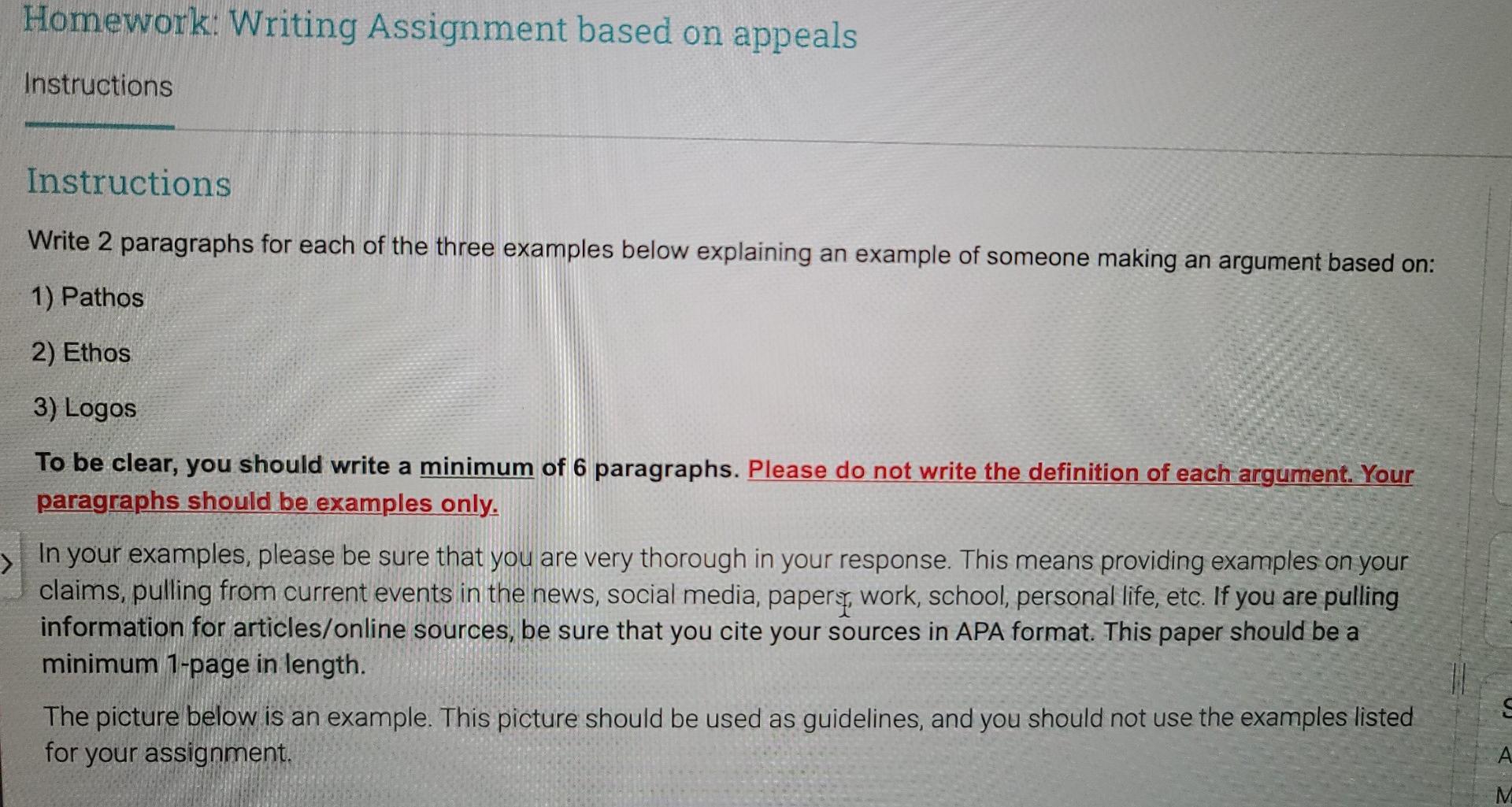 Homework Writing Assignment Based On Appeals Instructions Instructions Write 2 Paragraphs For Each Of The Three Example 1