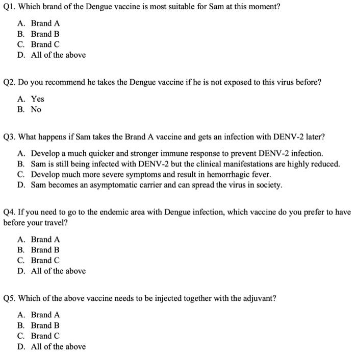 Case 1 Due To The Outbreak Of Dengue Fever Sam Is Struggling To Have The Vaccine For The Dengue Virus After The Marke 2