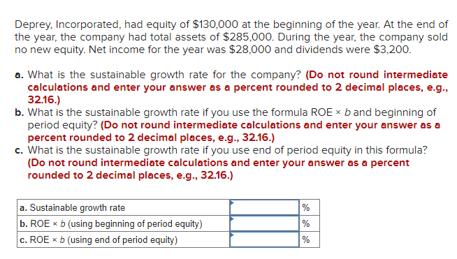 Deprey Incorporated Had Equity Of 130 000 At The Beginning Of The Year At The End Of The Year The Company Had Total 1