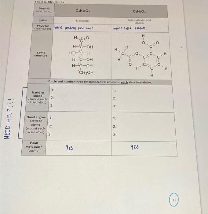 Table 5 Structures Formula Add Phase Coh1206 Cho Name D Glucose Physical Observations White Powdery Substance Scetyls 1