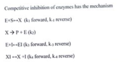 Competitive Inhibition Of Enzymes Has The Mechanism E S X K Forward K Reverse Xp E Ka E El Ka Forward K R 1