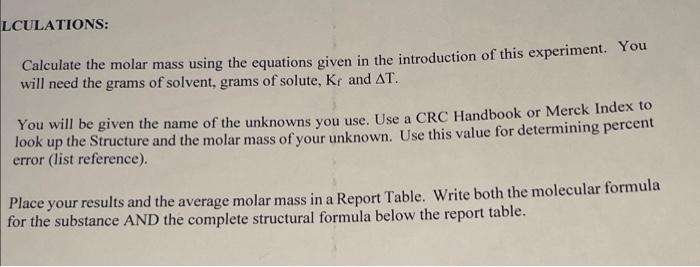 Question 1 Pls Show All Work Grams Of Solvent Kf Delta T Question 2 Unknown Vanillin Grams Of Solvent 1 07g Gr 2