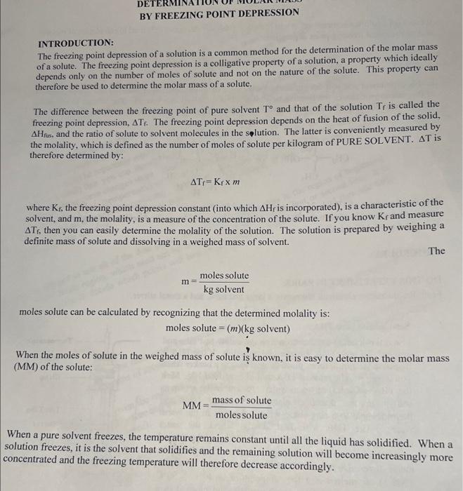 Question 1 Pls Show All Work Grams Of Solvent Kf Delta T Question 2 Unknown Vanillin Grams Of Solvent 1 07g Gr 3