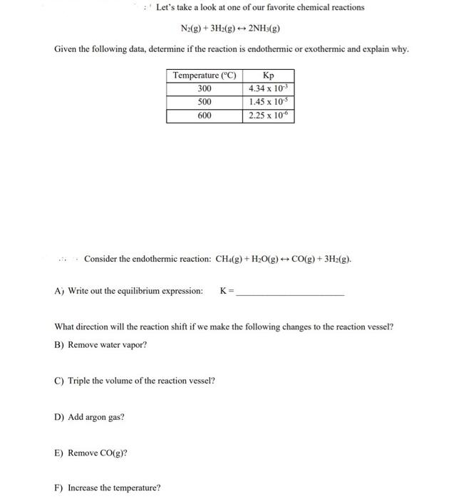 Let S Take A Look At One Of Our Favorite Chemical Reactions N2 G 3h2 G 2nh3 G Given The Following Data Determine 1