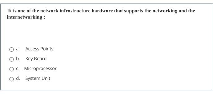 It Is One Of The Network Infrastructure Hardware That Supports The Networking And The Internetworking A Access Points 1