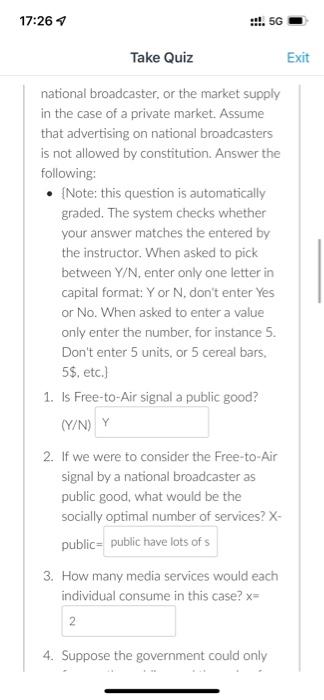 17 26 5g Take Quiz Exit The Goal Of This Question Is To Have You Use A Model To Determine The Socially Optimal Pro 2