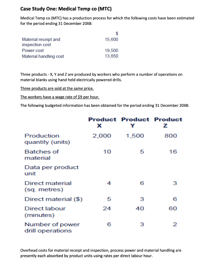 Case Study One Medical Temp Co Mtc Medical Temp Co Mtc Has A Production Process For Which The Following Costs Have 1