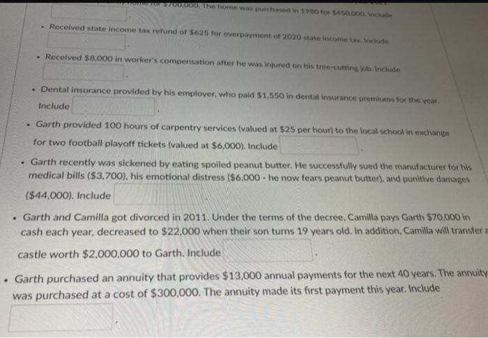 Garth Is A Single Cash Basis Taxpayer Filing Status Single Since 1980 And Has The Following Activities Transactions 2