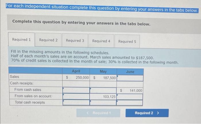 For Each Independent Situation Complete This Question By Entering Your Answers In The Tabs Below Complete This Question 1