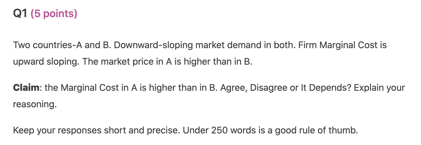Q1 5 Points Two Countries A And B Downward Sloping Market Demand In Both Firm Marginal Cost Is Upward Sloping The M 1