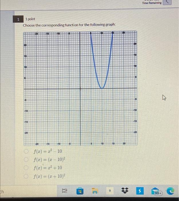 Time Remaining 1 1 Point Choose The Corresponding Function For The Following Graph 15 Les 15 15 20 20 5 0 E F X X 1