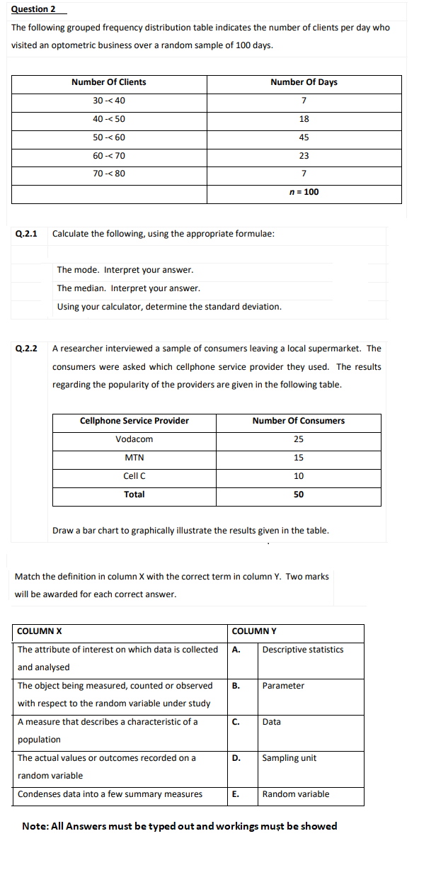 Question 2 2 The Following Grouped Frequency Distribution Table Indicates The Number Of Clients Per Day Who Visited An O 1