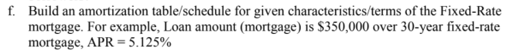 F Build An Amortization Table Schedule For Given Characteristics Terms Of The Fixed Rate Mortgage For Example Loan Am 1