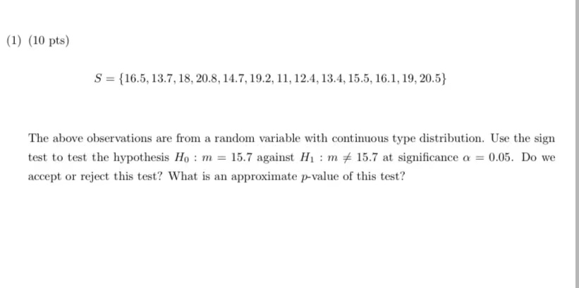 1 10 Pts S 16 5 13 7 18 20 8 14 7 19 2 11 12 4 13 4 15 5 16 1 19 20 5 The Above Observations Are Fro 1