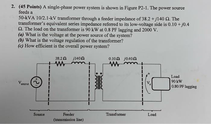 2 45 Points A Single Phase Power System Is Shown In Figure P2 1 The Power Source Feeds A 50 Kva 10 2 1 Kv Transforme 1