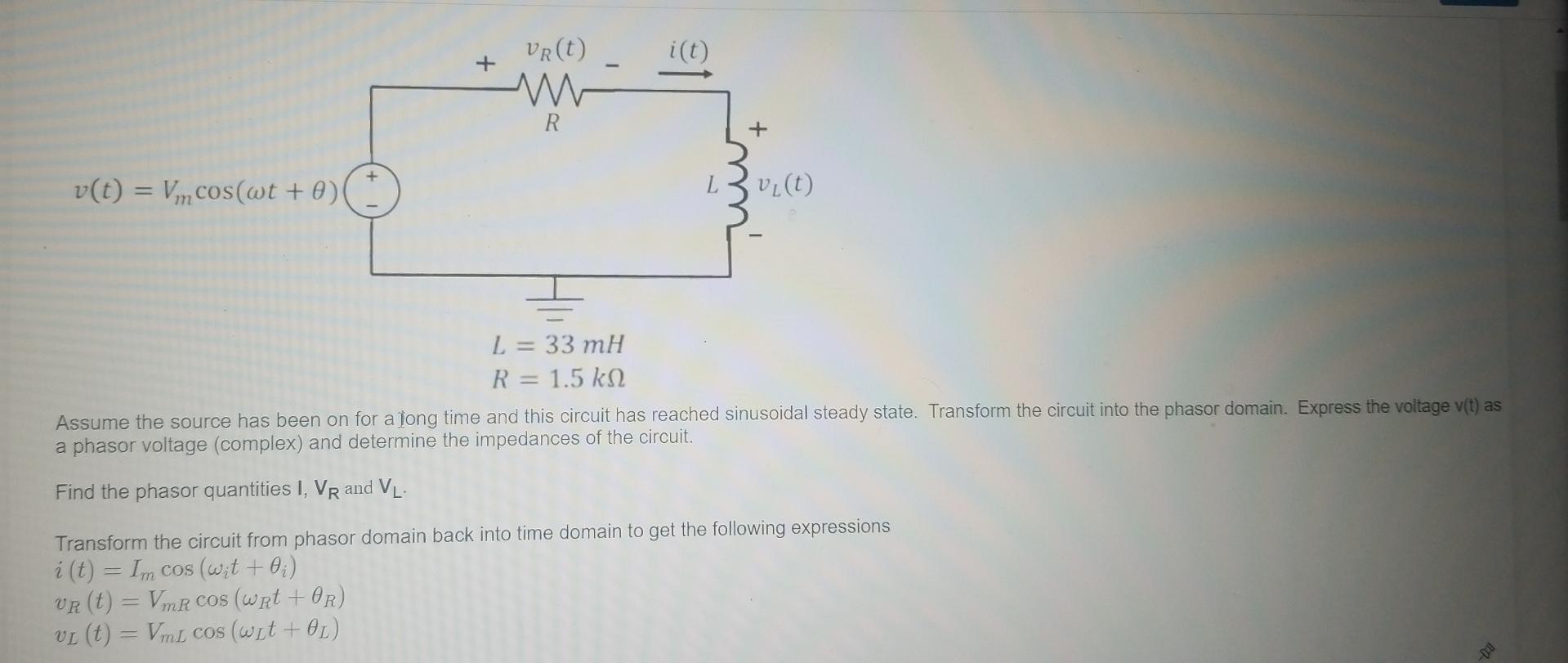 Ho V 2 V W 21907 Rad Sec 0 75 Deg Find Ol Deg Type Your Answer Vr T I T M R V T Vmcos Wt 0 2