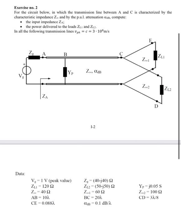 Exercise No 2 For The Circuit Below In Which The Transmission Line Between A And C Is Characterized By The Characteris 1