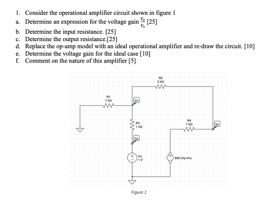 1 Consider The Operational Amplifier Circuit Shown In Figure 1 A Determine An Expression For The Voltage Gain 25 B 1