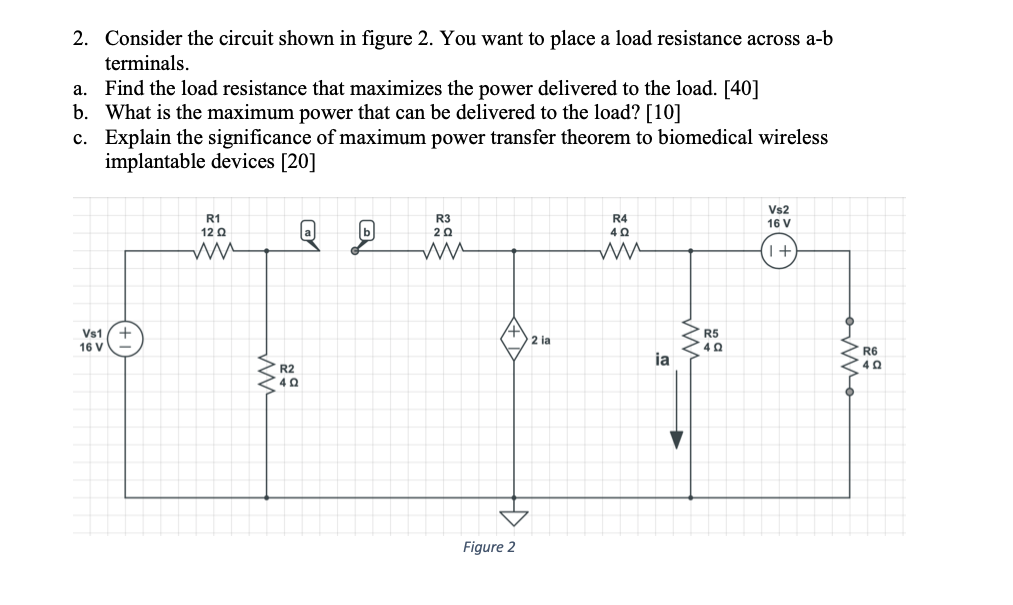 2 Consider The Circuit Shown In Figure 2 You Want To Place A Load Resistance Across A B Terminals A Find The Load Re 1