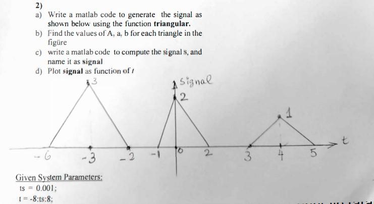 2 A Write A Matlab Code To Generate The Signal As Shown Below Using The Function Triangular B Find The Values Of A 1