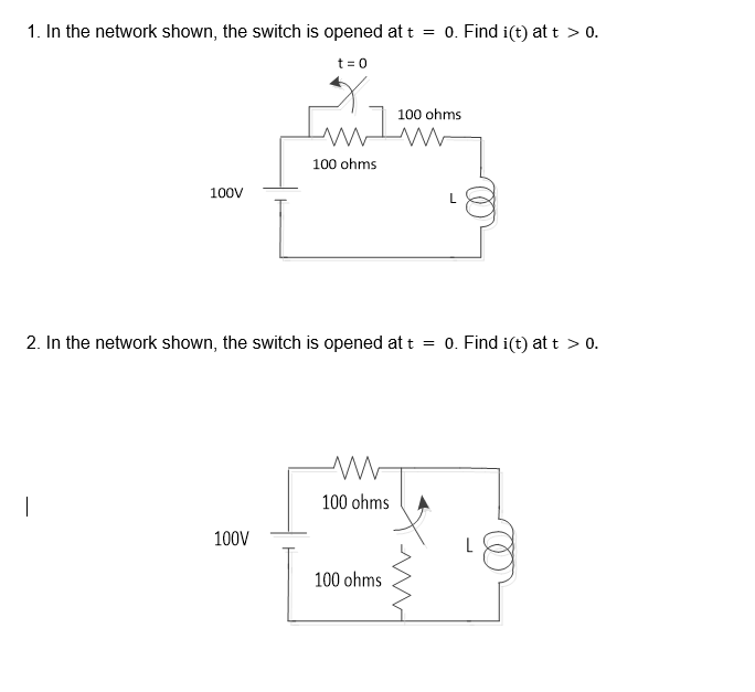 1 In The Network Shown The Switch Is Opened At T 0 Find I T Att 0 T 0 100 Ohms Wiw 100 Ohms G Inn 100v 2 In 1