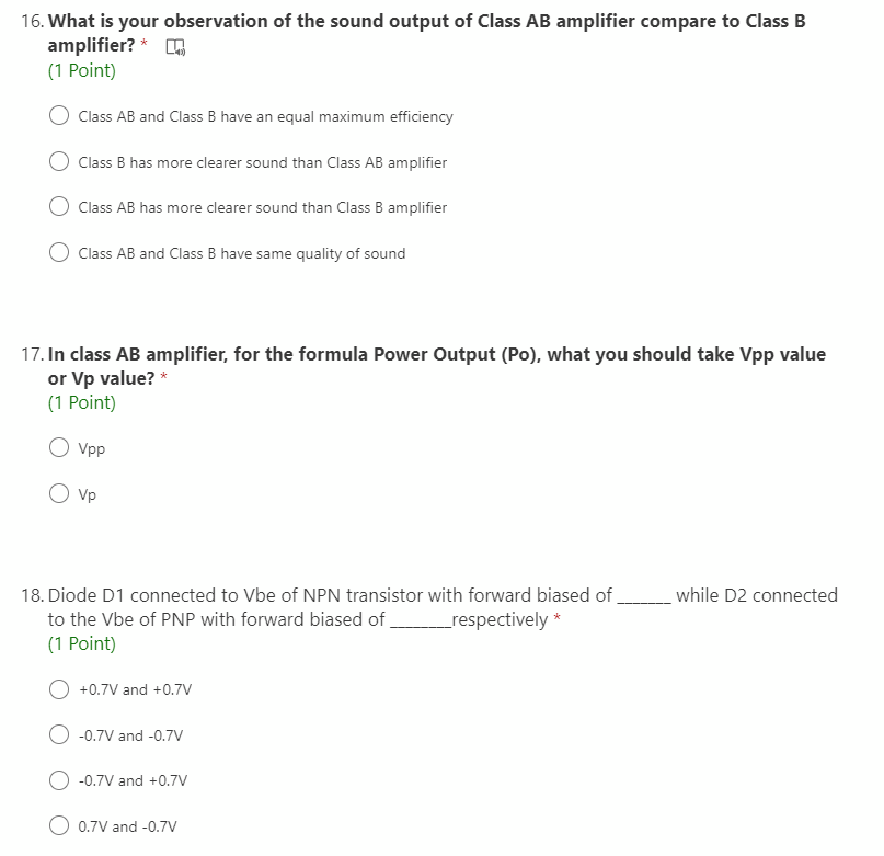8 In The Class Ab Amplifier If The Voltage Output Is 4 5vpp In Class Ab Amplifier What Is The Output Peak To Peak Vol 4