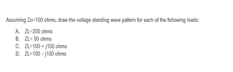 Assuming Zo 100 Ohms Draw The Voltage Standing Wave Pattern For Each Of The Following Loads A Zl 200 Ohms B Zl 50 O 1