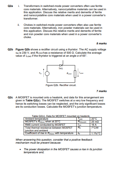 Q2a I Transformers In Switched Mode Power Converters Often Use Ferrite Core Materials Alternatively Nanocrystalline M 1