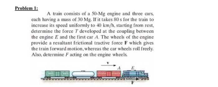 Problem 1 A Train Consists Of A 50 Mg Engine And Three Cars Each Having A Mass Of 30 Mg If It Takes 80 S For The Trai 1
