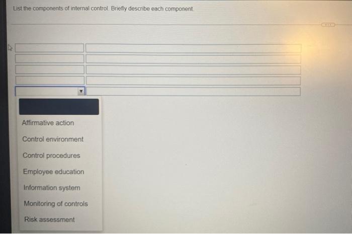 List The Components Of Internal Control Briefly Describe Each Component Affirmative Action Control Environment Control P 1