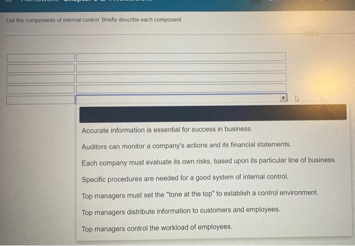 List The Components Of Internal Control Briefly Describe Each Component Affirmative Action Control Environment Control P 2