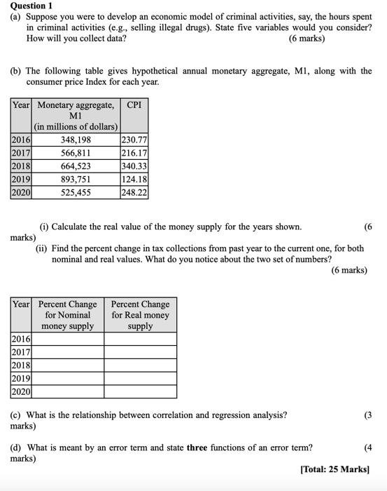 Question 1 A Suppose You Were To Develop An Economic Model Of Criminal Activities Say The Hours Spent In Criminal Ac 1
